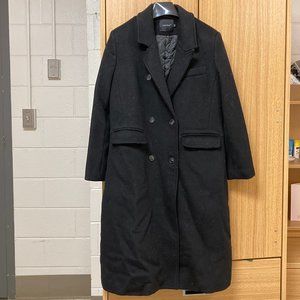 MasaLady Black Double Breasted Wool Coat